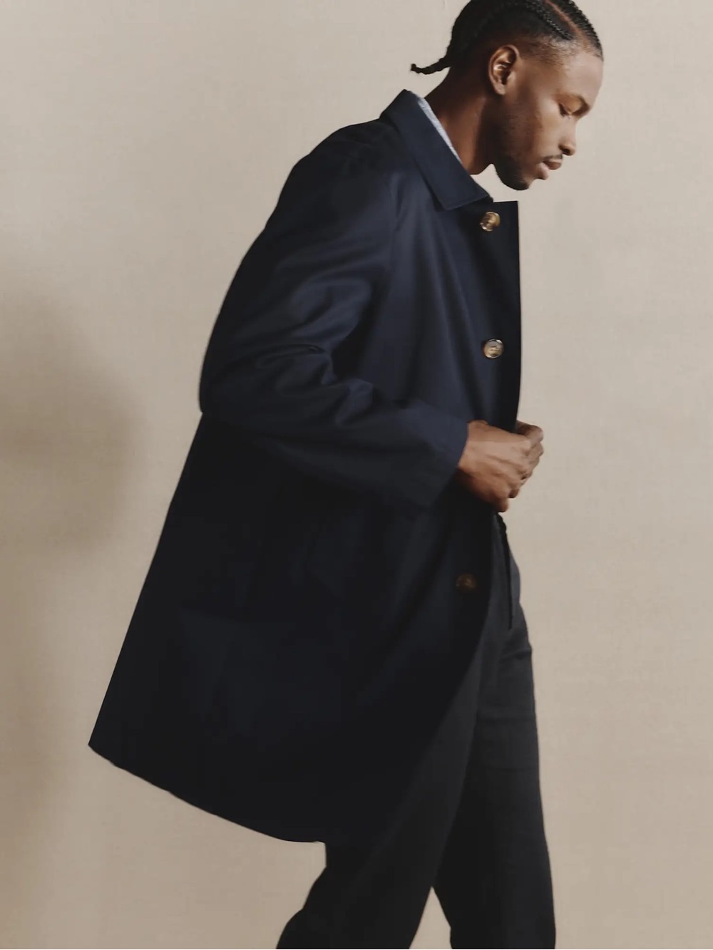 NWT QUINCE Comfort Stretch Trench Coat Large Navy 9574, 9575